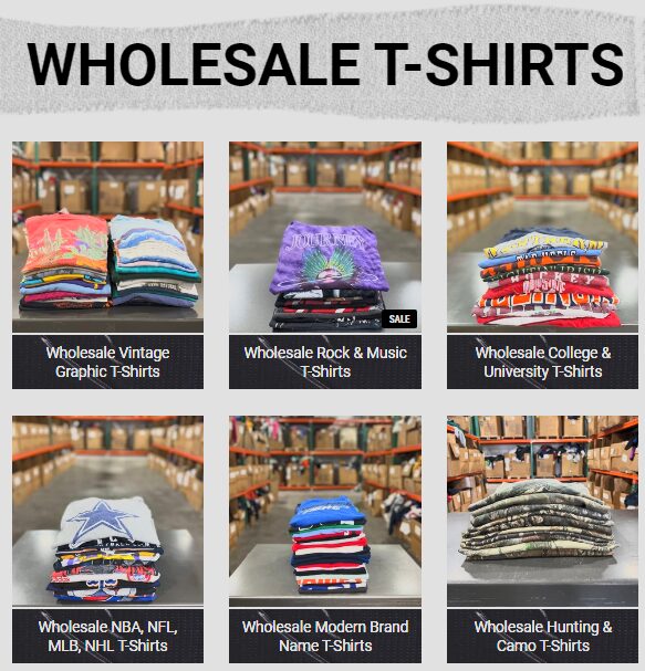 Bulk t-shirt sales by category.